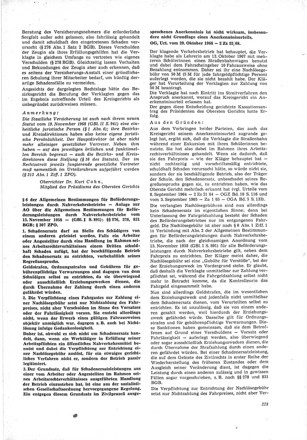 Neue Justiz (NJ), Zeitschrift für Recht und Rechtswissenschaft [Deutsche Demokratische Republik (DDR)], 23. Jahrgang 1969, Seite 223 (NJ DDR 1969, S. 223)