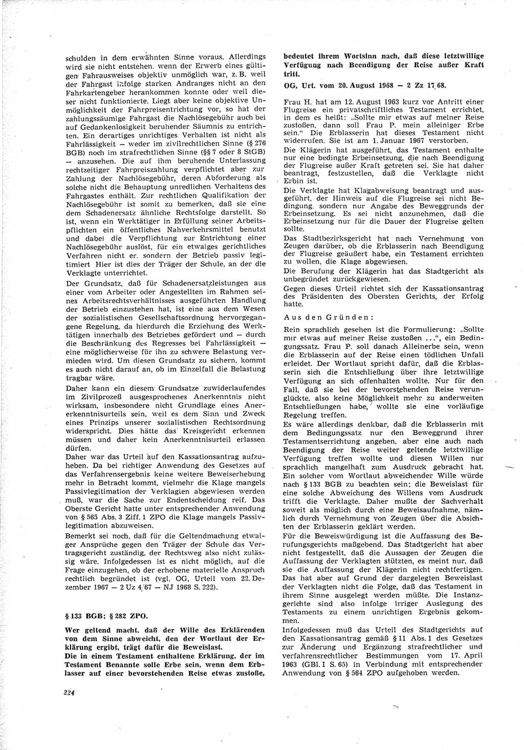 Neue Justiz (NJ), Zeitschrift für Recht und Rechtswissenschaft [Deutsche Demokratische Republik (DDR)], 23. Jahrgang 1969, Seite 224 (NJ DDR 1969, S. 224)