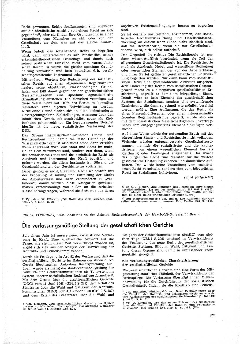 Neue Justiz (NJ), Zeitschrift für Recht und Rechtswissenschaft [Deutsche Demokratische Republik (DDR)], 23. Jahrgang 1969, Seite 229 (NJ DDR 1969, S. 229)