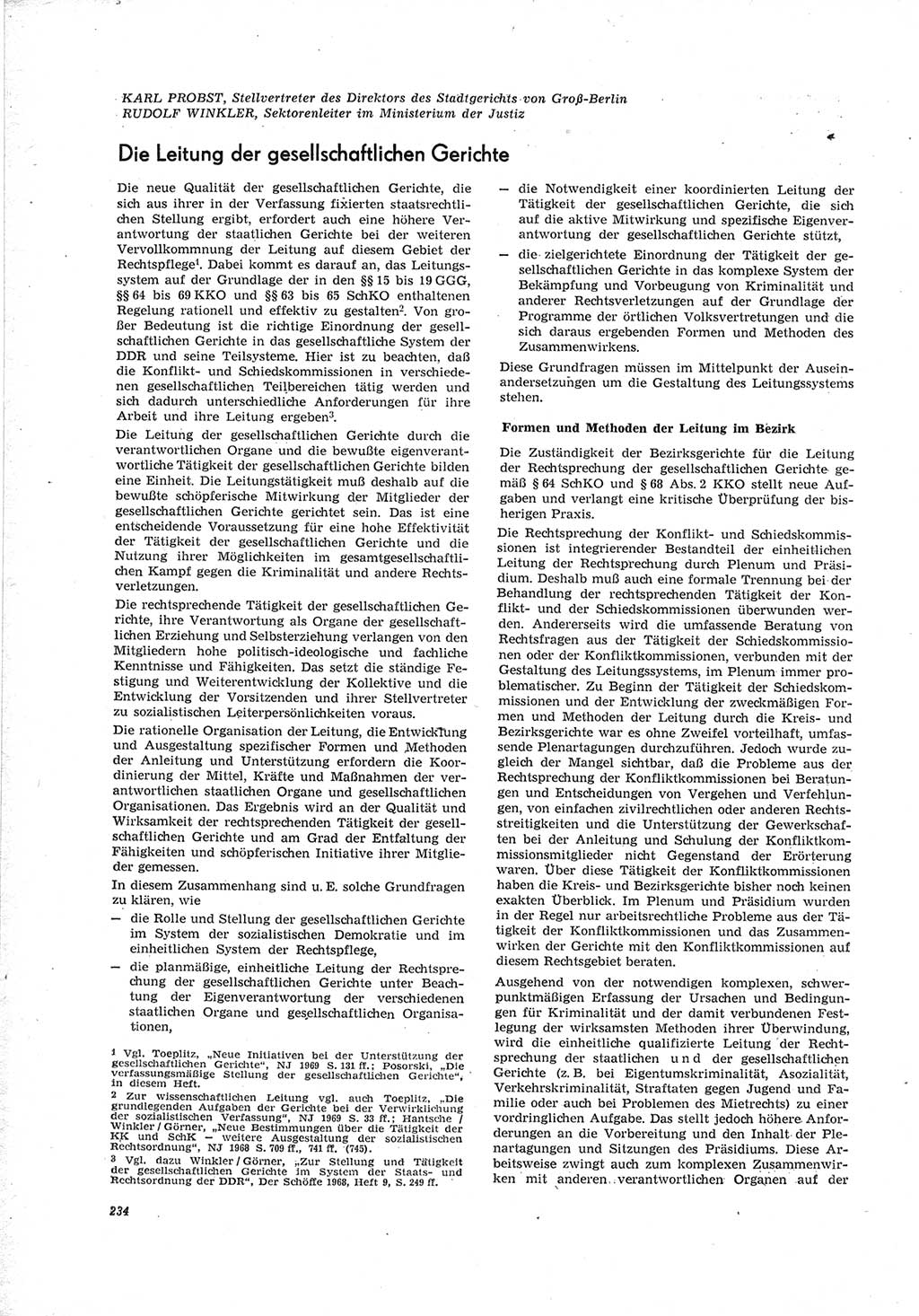 Neue Justiz (NJ), Zeitschrift für Recht und Rechtswissenschaft [Deutsche Demokratische Republik (DDR)], 23. Jahrgang 1969, Seite 234 (NJ DDR 1969, S. 234)