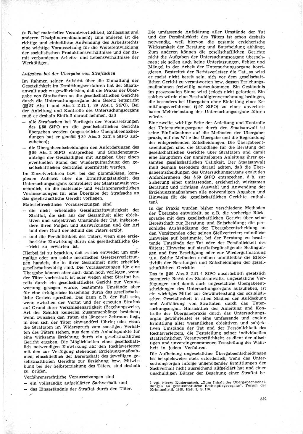 Neue Justiz (NJ), Zeitschrift für Recht und Rechtswissenschaft [Deutsche Demokratische Republik (DDR)], 23. Jahrgang 1969, Seite 239 (NJ DDR 1969, S. 239)
