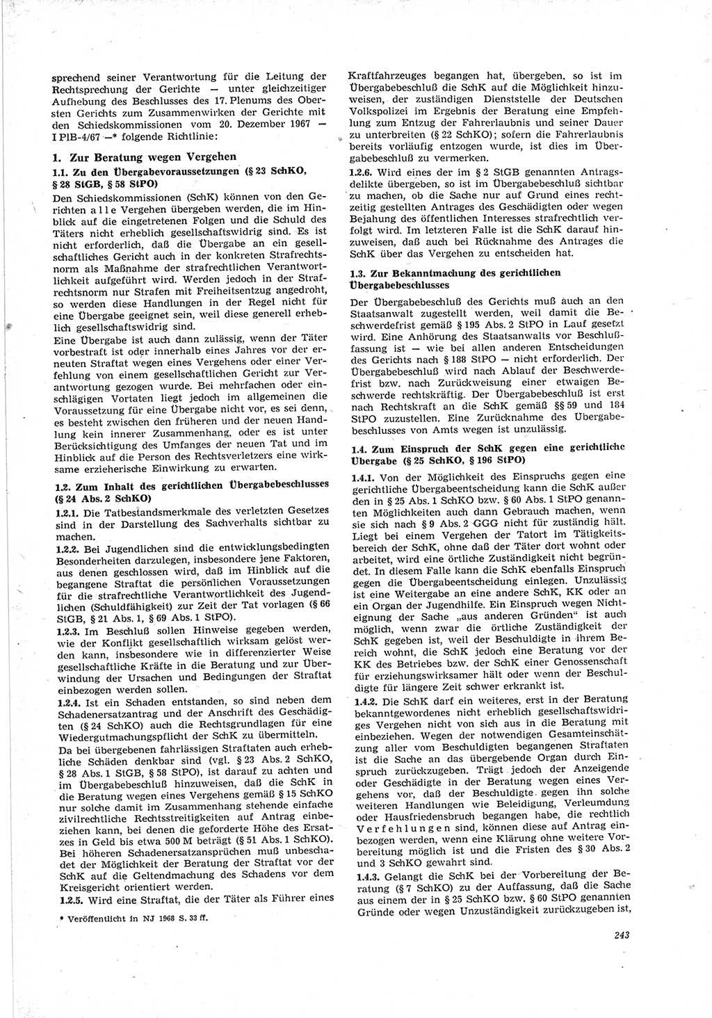 Neue Justiz (NJ), Zeitschrift für Recht und Rechtswissenschaft [Deutsche Demokratische Republik (DDR)], 23. Jahrgang 1969, Seite 243 (NJ DDR 1969, S. 243)