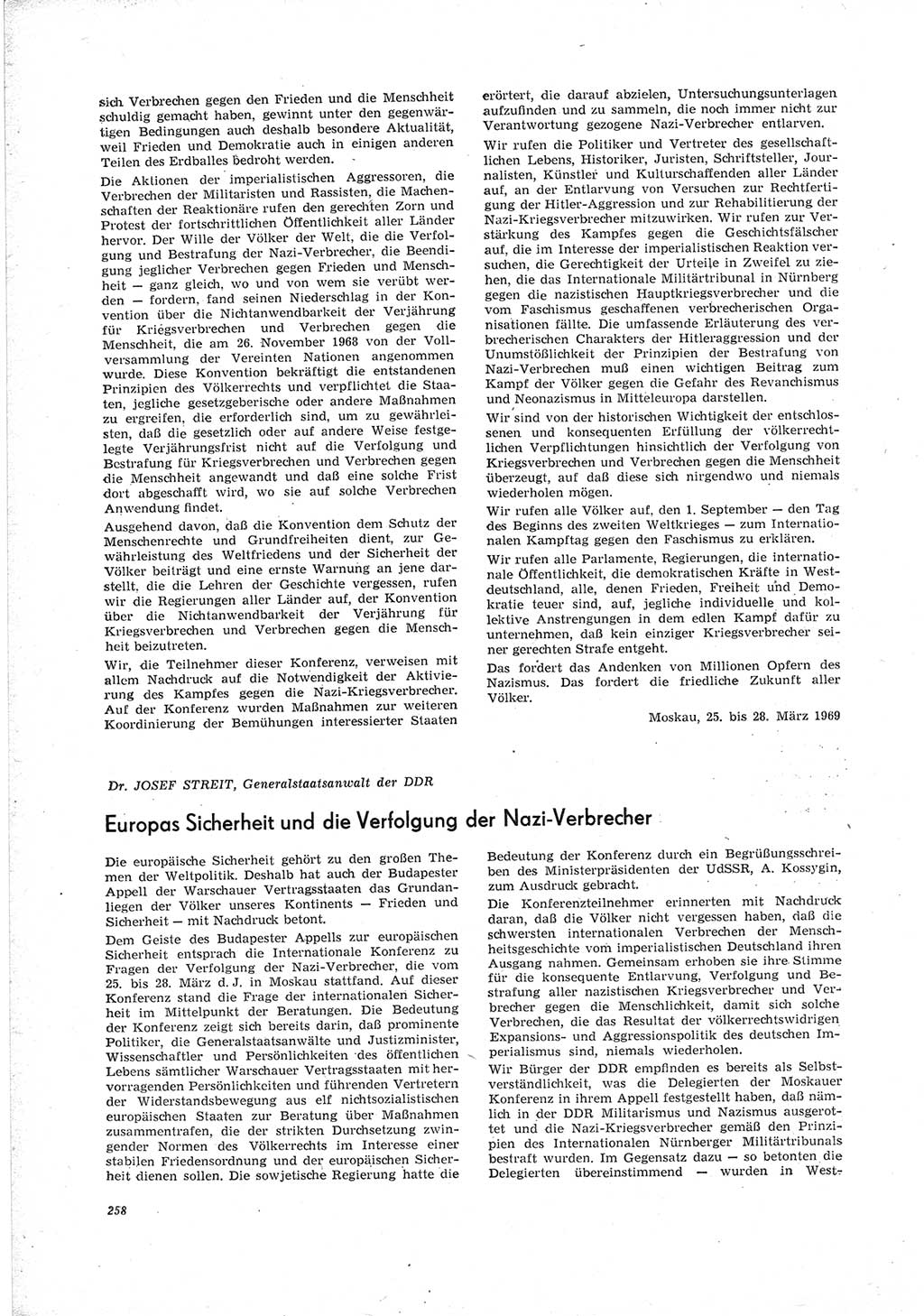 Neue Justiz (NJ), Zeitschrift für Recht und Rechtswissenschaft [Deutsche Demokratische Republik (DDR)], 23. Jahrgang 1969, Seite 258 (NJ DDR 1969, S. 258)