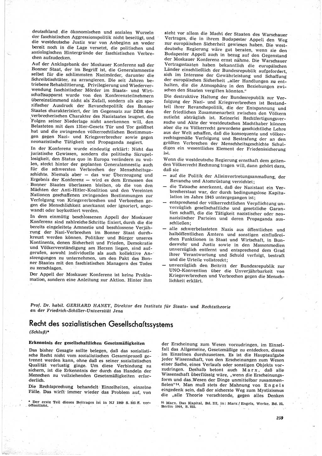 Neue Justiz (NJ), Zeitschrift für Recht und Rechtswissenschaft [Deutsche Demokratische Republik (DDR)], 23. Jahrgang 1969, Seite 259 (NJ DDR 1969, S. 259)