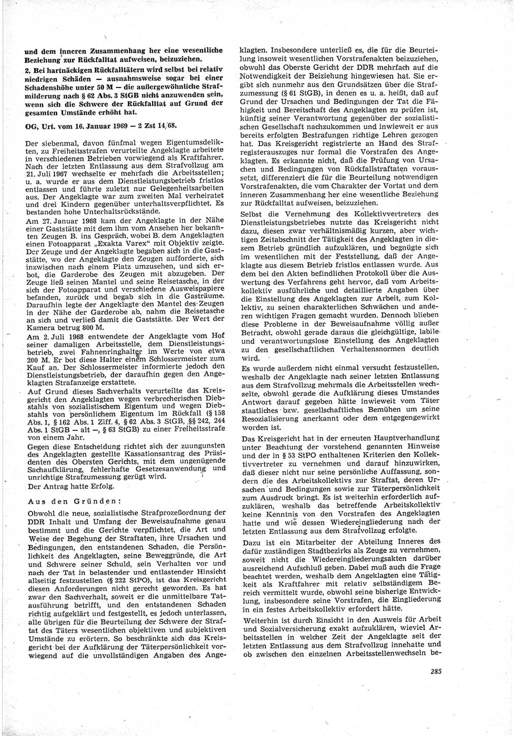 Neue Justiz (NJ), Zeitschrift für Recht und Rechtswissenschaft [Deutsche Demokratische Republik (DDR)], 23. Jahrgang 1969, Seite 285 (NJ DDR 1969, S. 285)