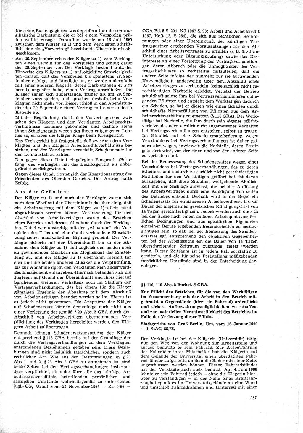 Neue Justiz (NJ), Zeitschrift für Recht und Rechtswissenschaft [Deutsche Demokratische Republik (DDR)], 23. Jahrgang 1969, Seite 287 (NJ DDR 1969, S. 287)