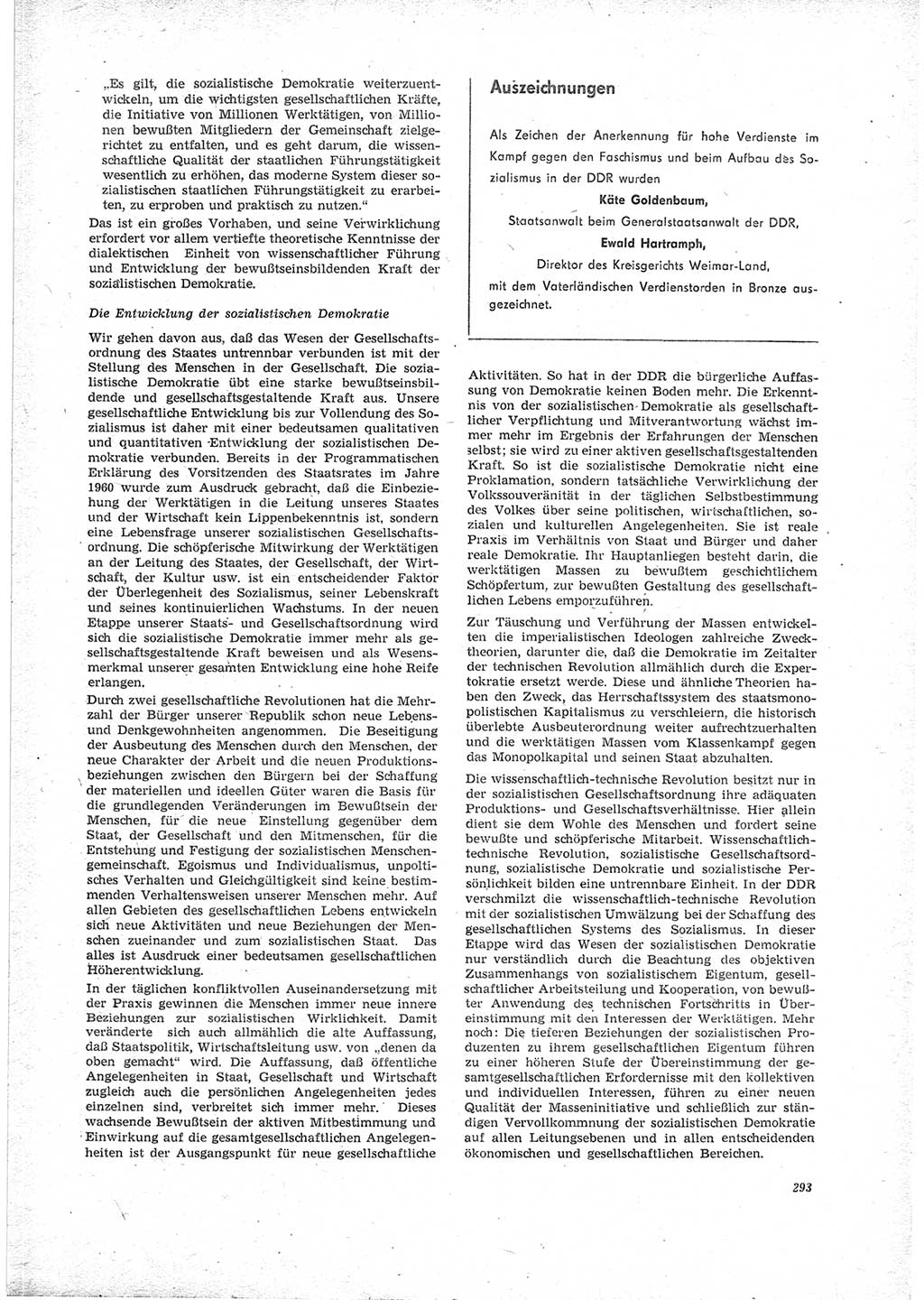 Neue Justiz (NJ), Zeitschrift für Recht und Rechtswissenschaft [Deutsche Demokratische Republik (DDR)], 23. Jahrgang 1969, Seite 293 (NJ DDR 1969, S. 293)