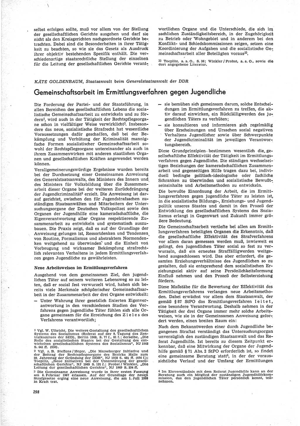 Neue Justiz (NJ), Zeitschrift für Recht und Rechtswissenschaft [Deutsche Demokratische Republik (DDR)], 23. Jahrgang 1969, Seite 298 (NJ DDR 1969, S. 298)