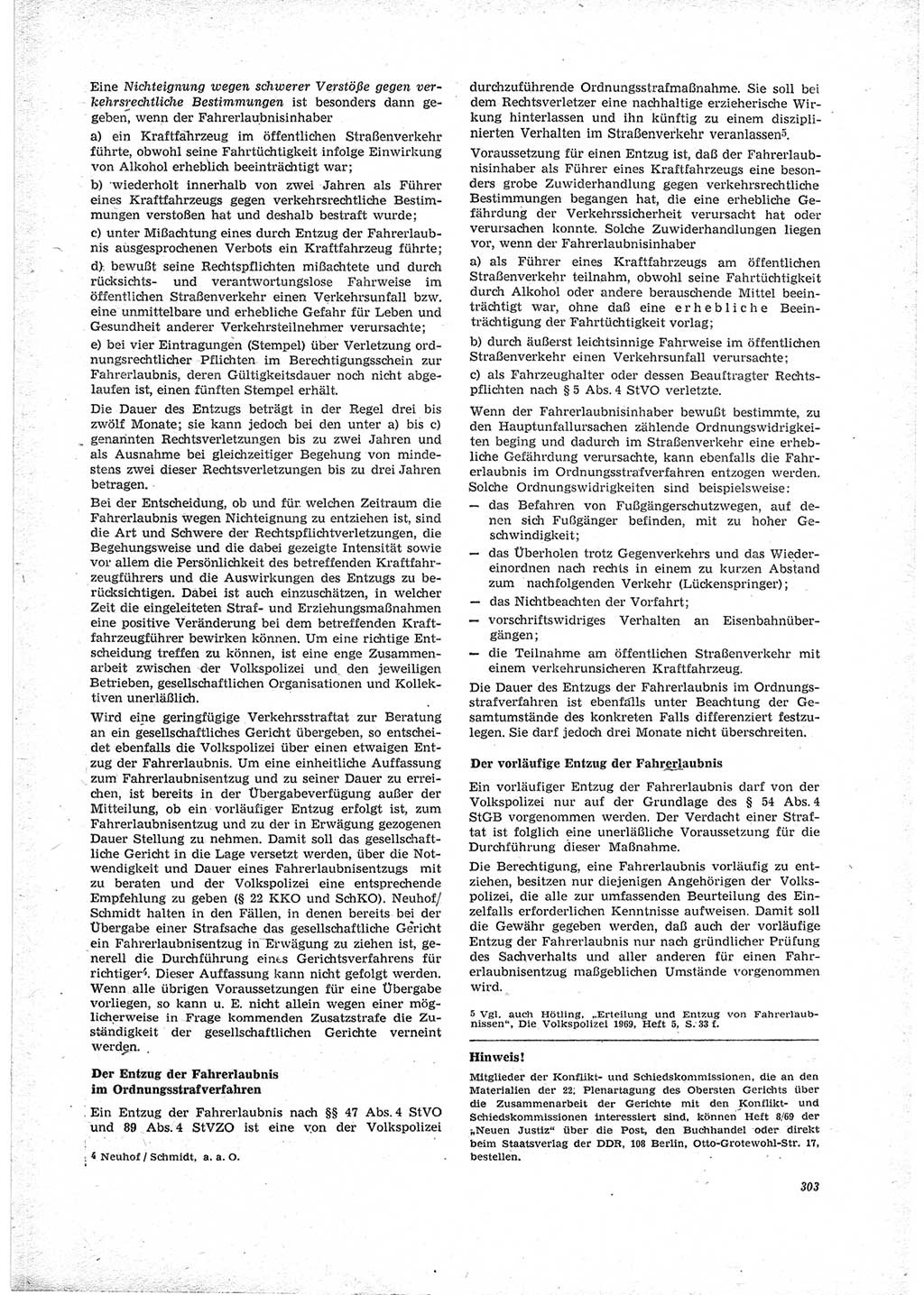 Neue Justiz (NJ), Zeitschrift für Recht und Rechtswissenschaft [Deutsche Demokratische Republik (DDR)], 23. Jahrgang 1969, Seite 303 (NJ DDR 1969, S. 303)