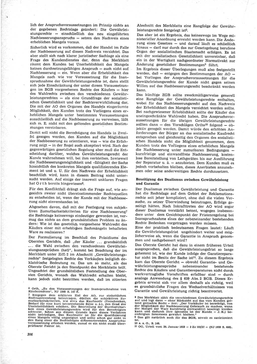 Neue Justiz (NJ), Zeitschrift für Recht und Rechtswissenschaft [Deutsche Demokratische Republik (DDR)], 23. Jahrgang 1969, Seite 306 (NJ DDR 1969, S. 306)