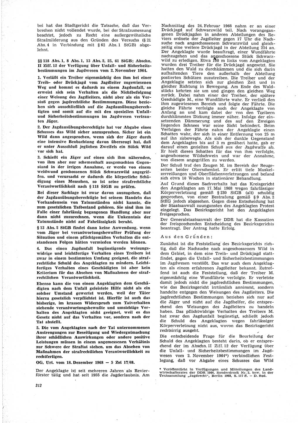 Neue Justiz (NJ), Zeitschrift für Recht und Rechtswissenschaft [Deutsche Demokratische Republik (DDR)], 23. Jahrgang 1969, Seite 312 (NJ DDR 1969, S. 312)