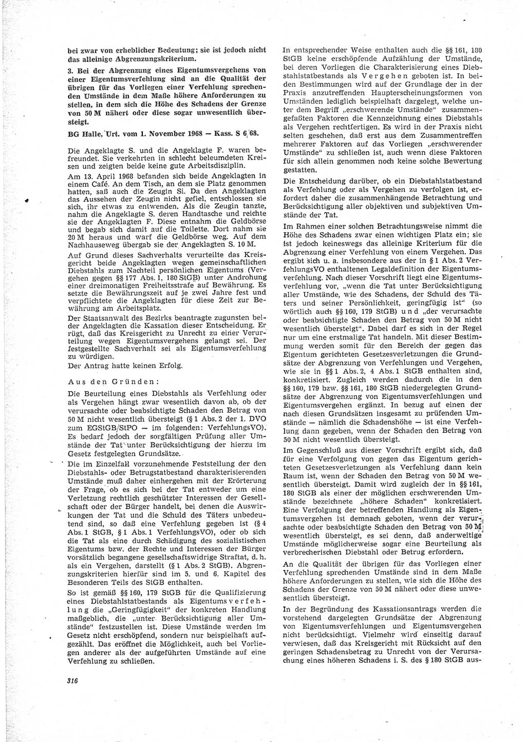 Neue Justiz (NJ), Zeitschrift für Recht und Rechtswissenschaft [Deutsche Demokratische Republik (DDR)], 23. Jahrgang 1969, Seite 316 (NJ DDR 1969, S. 316)