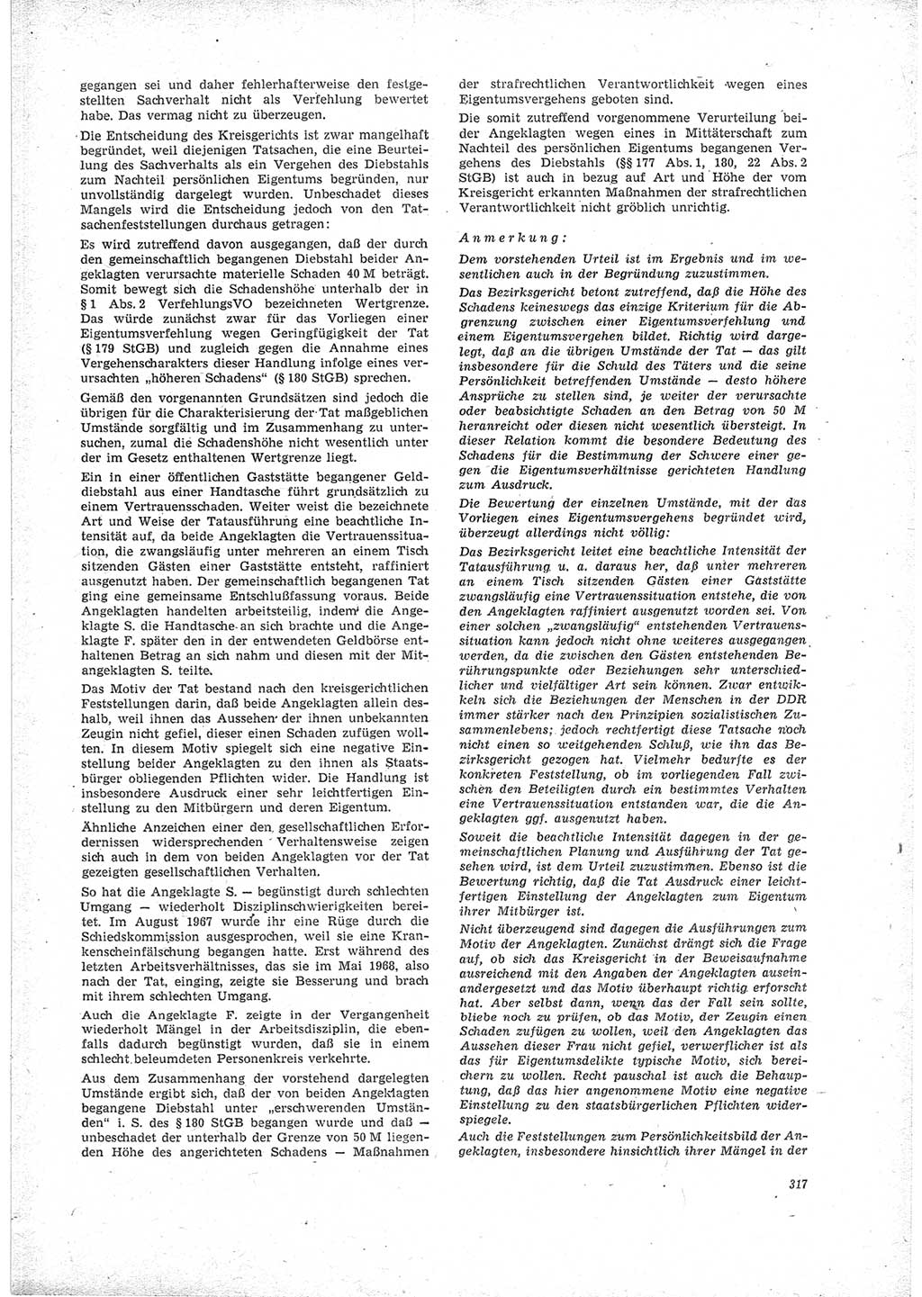 Neue Justiz (NJ), Zeitschrift für Recht und Rechtswissenschaft [Deutsche Demokratische Republik (DDR)], 23. Jahrgang 1969, Seite 317 (NJ DDR 1969, S. 317)