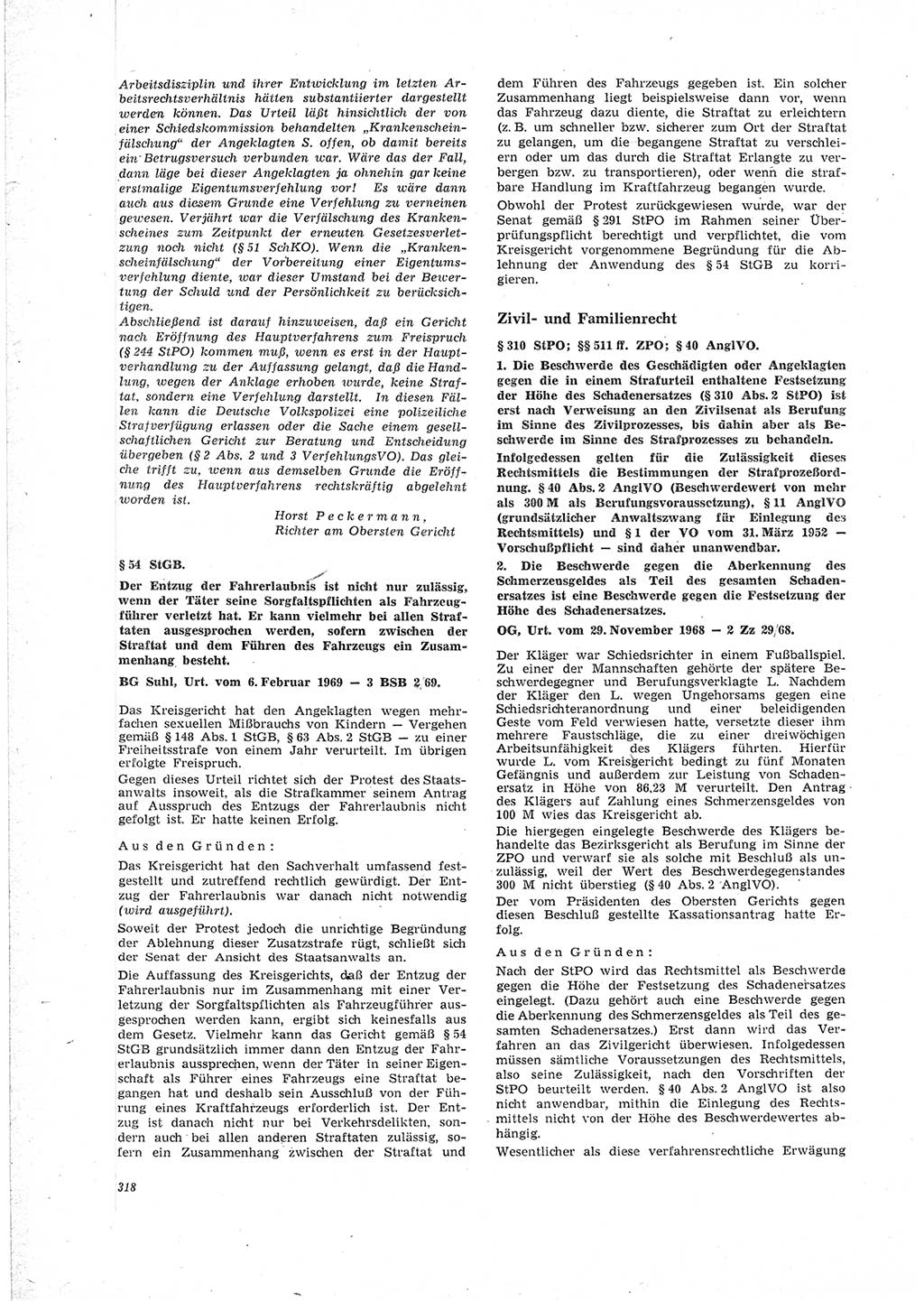 Neue Justiz (NJ), Zeitschrift für Recht und Rechtswissenschaft [Deutsche Demokratische Republik (DDR)], 23. Jahrgang 1969, Seite 318 (NJ DDR 1969, S. 318)