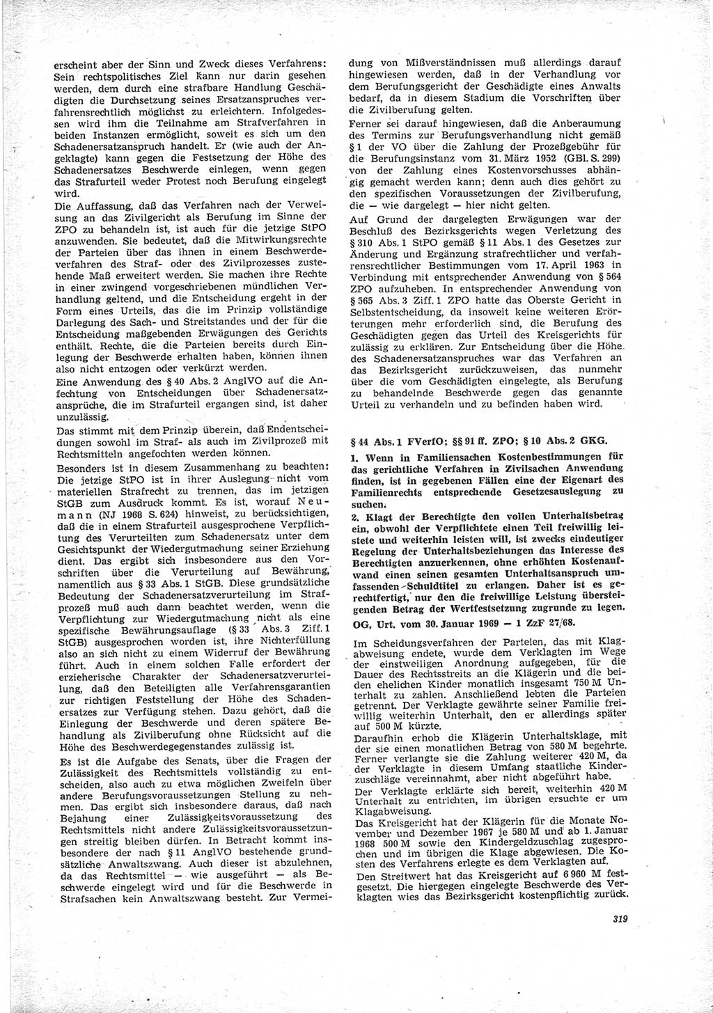 Neue Justiz (NJ), Zeitschrift für Recht und Rechtswissenschaft [Deutsche Demokratische Republik (DDR)], 23. Jahrgang 1969, Seite 319 (NJ DDR 1969, S. 319)