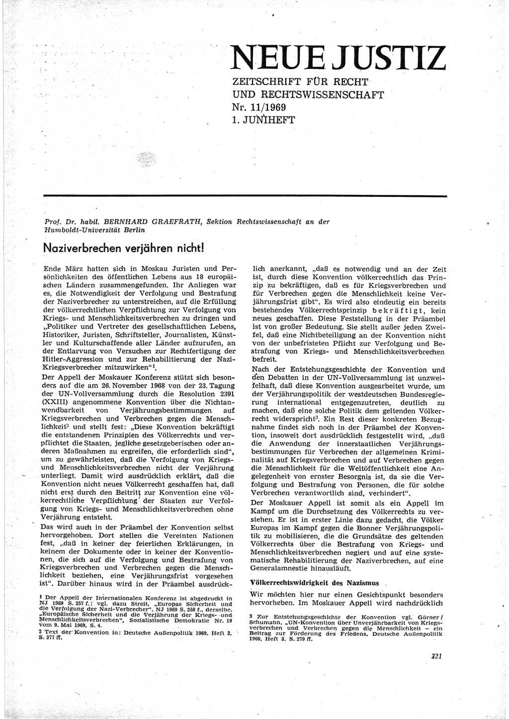 Neue Justiz (NJ), Zeitschrift für Recht und Rechtswissenschaft [Deutsche Demokratische Republik (DDR)], 23. Jahrgang 1969, Seite 321 (NJ DDR 1969, S. 321)