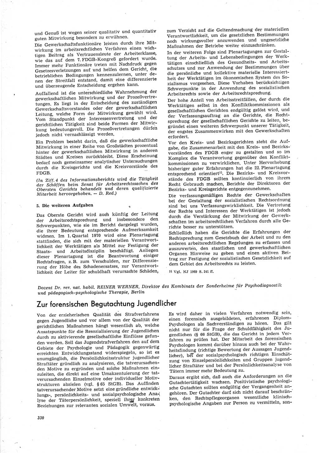 Neue Justiz (NJ), Zeitschrift für Recht und Rechtswissenschaft [Deutsche Demokratische Republik (DDR)], 23. Jahrgang 1969, Seite 330 (NJ DDR 1969, S. 330)