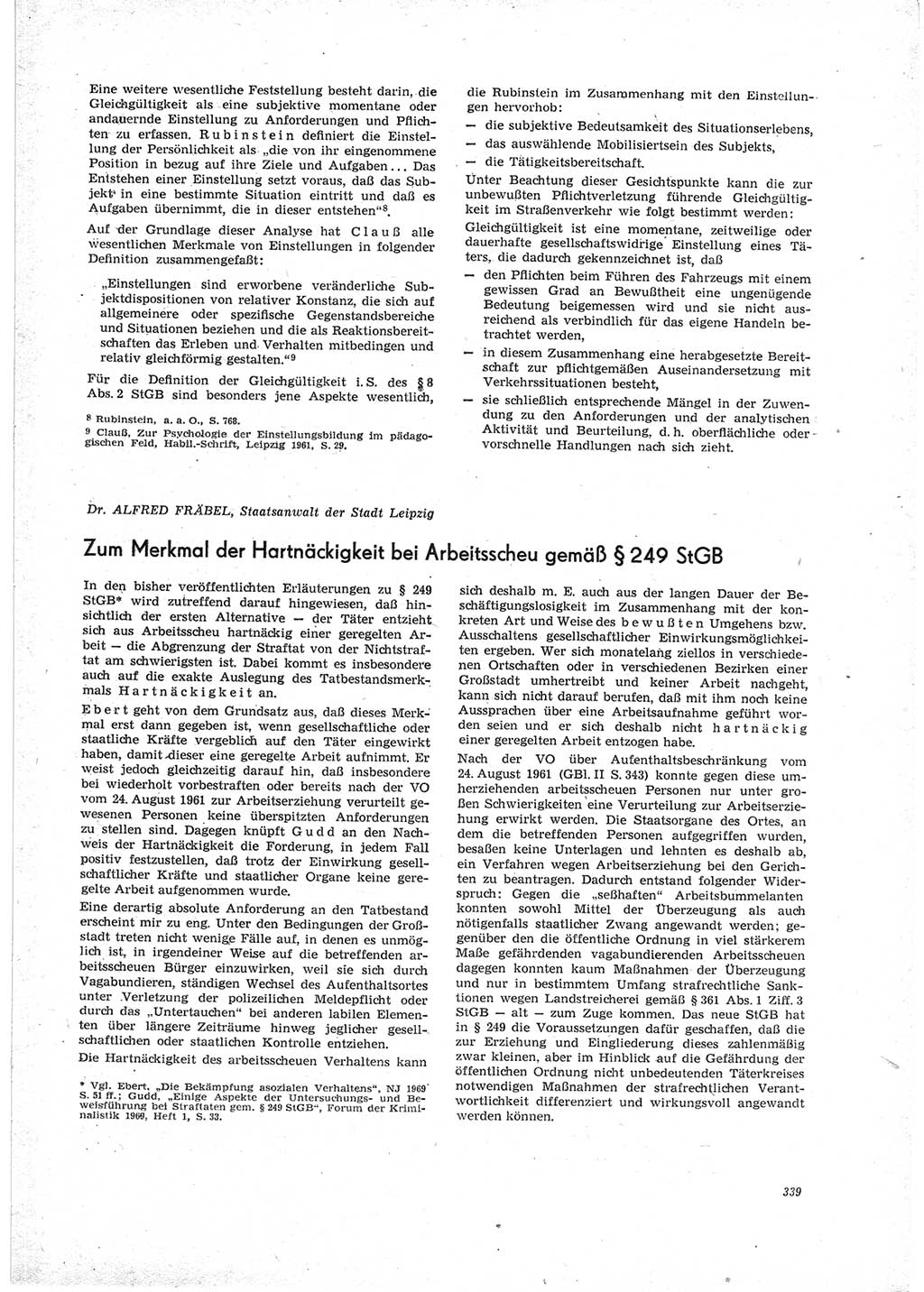 Neue Justiz (NJ), Zeitschrift für Recht und Rechtswissenschaft [Deutsche Demokratische Republik (DDR)], 23. Jahrgang 1969, Seite 339 (NJ DDR 1969, S. 339)
