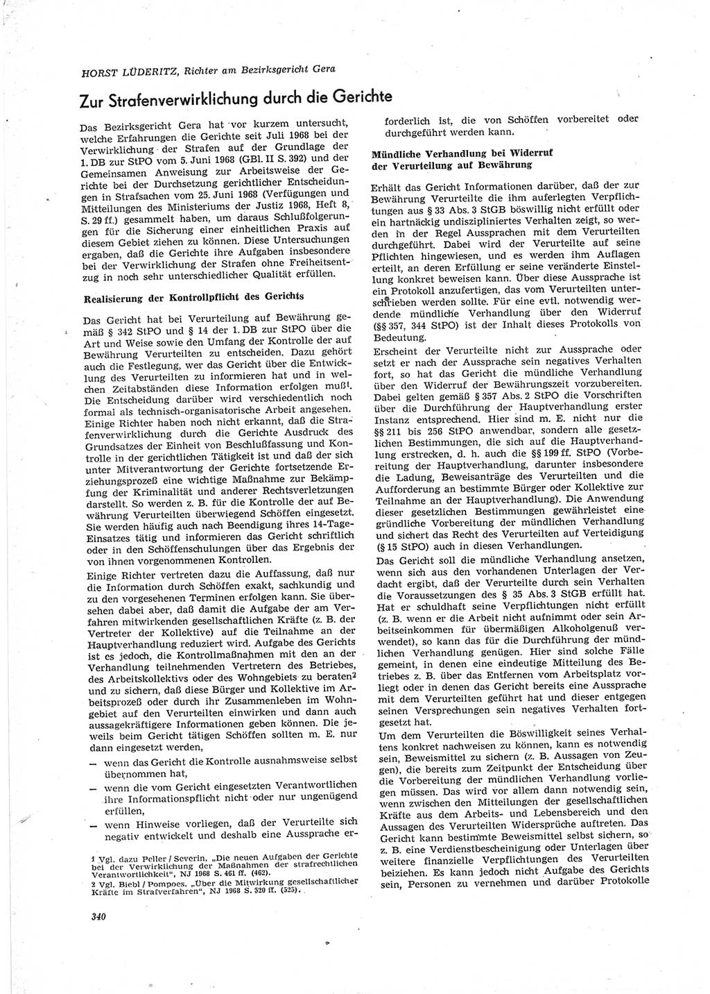 Neue Justiz (NJ), Zeitschrift für Recht und Rechtswissenschaft [Deutsche Demokratische Republik (DDR)], 23. Jahrgang 1969, Seite 340 (NJ DDR 1969, S. 340)