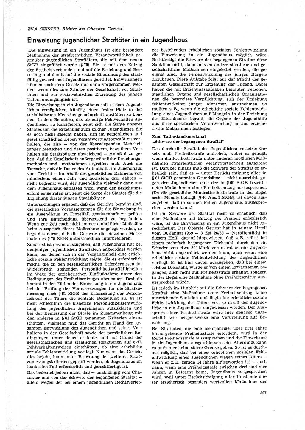Neue Justiz (NJ), Zeitschrift für Recht und Rechtswissenschaft [Deutsche Demokratische Republik (DDR)], 23. Jahrgang 1969, Seite 367 (NJ DDR 1969, S. 367)