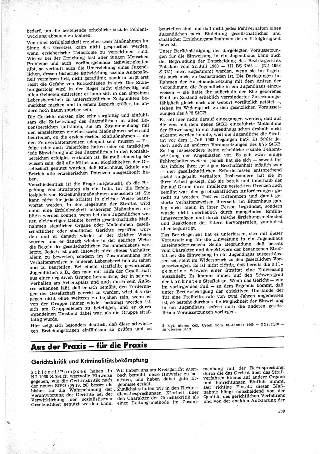 Neue Justiz (NJ), Zeitschrift für Recht und Rechtswissenschaft [Deutsche Demokratische Republik (DDR)], 23. Jahrgang 1969, Seite 369 (NJ DDR 1969, S. 369)