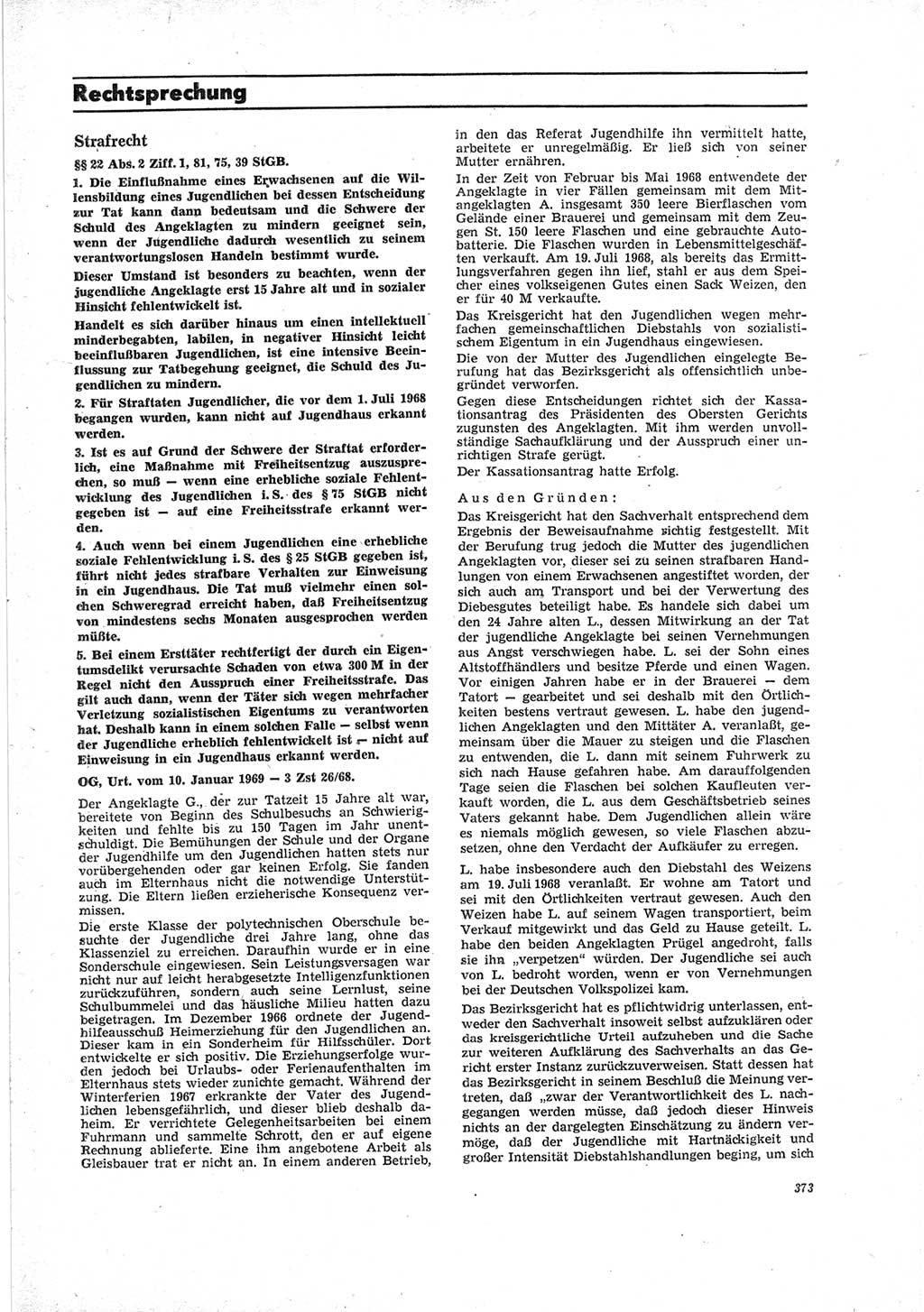 Neue Justiz (NJ), Zeitschrift für Recht und Rechtswissenschaft [Deutsche Demokratische Republik (DDR)], 23. Jahrgang 1969, Seite 373 (NJ DDR 1969, S. 373)