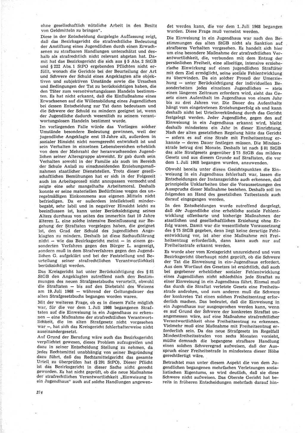 Neue Justiz (NJ), Zeitschrift für Recht und Rechtswissenschaft [Deutsche Demokratische Republik (DDR)], 23. Jahrgang 1969, Seite 374 (NJ DDR 1969, S. 374)