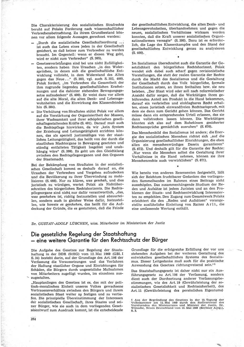Neue Justiz (NJ), Zeitschrift für Recht und Rechtswissenschaft [Deutsche Demokratische Republik (DDR)], 23. Jahrgang 1969, Seite 394 (NJ DDR 1969, S. 394)