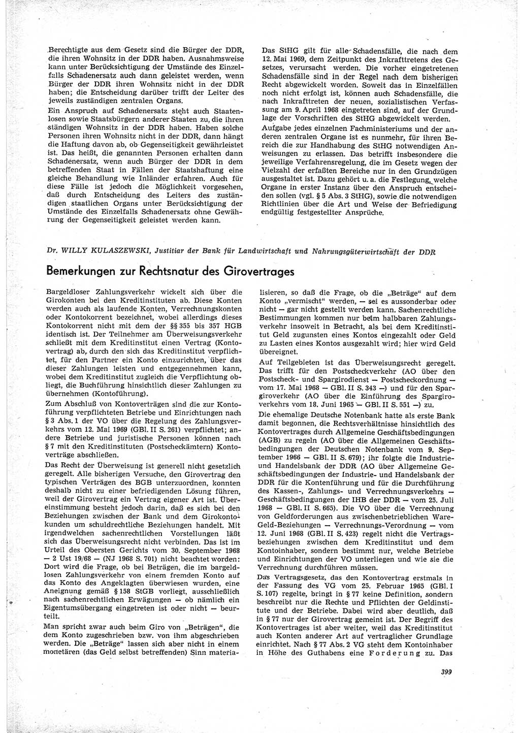 Neue Justiz (NJ), Zeitschrift für Recht und Rechtswissenschaft [Deutsche Demokratische Republik (DDR)], 23. Jahrgang 1969, Seite 399 (NJ DDR 1969, S. 399)