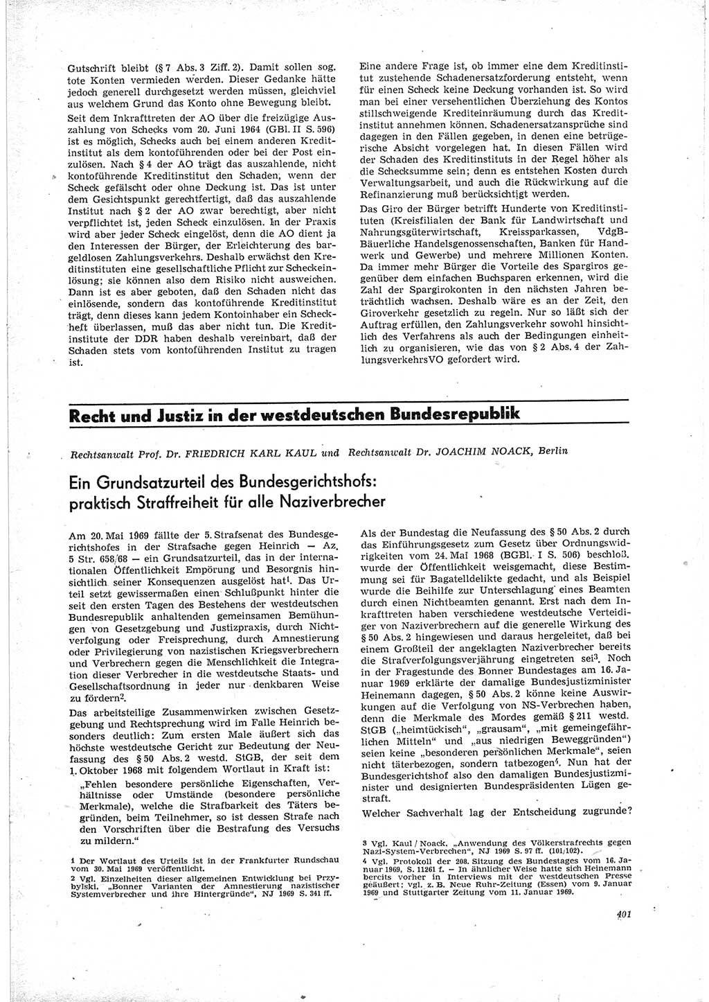 Neue Justiz (NJ), Zeitschrift für Recht und Rechtswissenschaft [Deutsche Demokratische Republik (DDR)], 23. Jahrgang 1969, Seite 401 (NJ DDR 1969, S. 401)