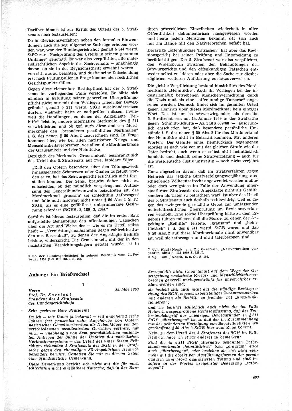 Neue Justiz (NJ), Zeitschrift für Recht und Rechtswissenschaft [Deutsche Demokratische Republik (DDR)], 23. Jahrgang 1969, Seite 403 (NJ DDR 1969, S. 403)