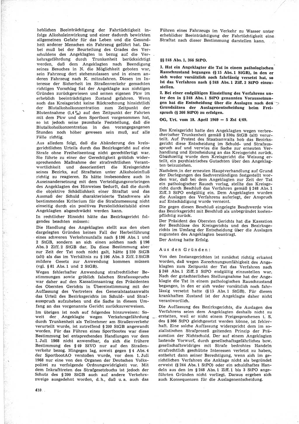 Neue Justiz (NJ), Zeitschrift für Recht und Rechtswissenschaft [Deutsche Demokratische Republik (DDR)], 23. Jahrgang 1969, Seite 410 (NJ DDR 1969, S. 410)