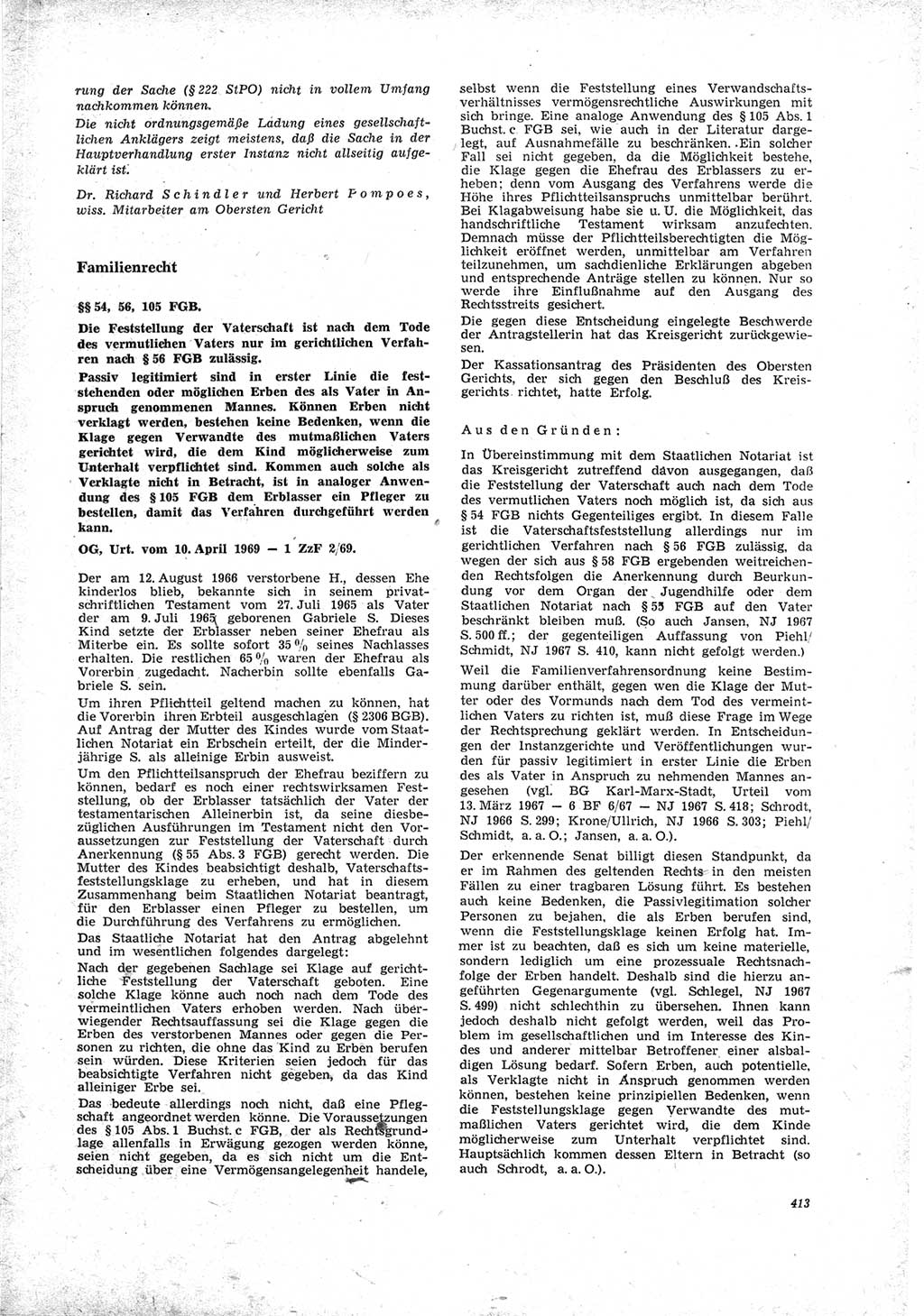 Neue Justiz (NJ), Zeitschrift für Recht und Rechtswissenschaft [Deutsche Demokratische Republik (DDR)], 23. Jahrgang 1969, Seite 413 (NJ DDR 1969, S. 413)