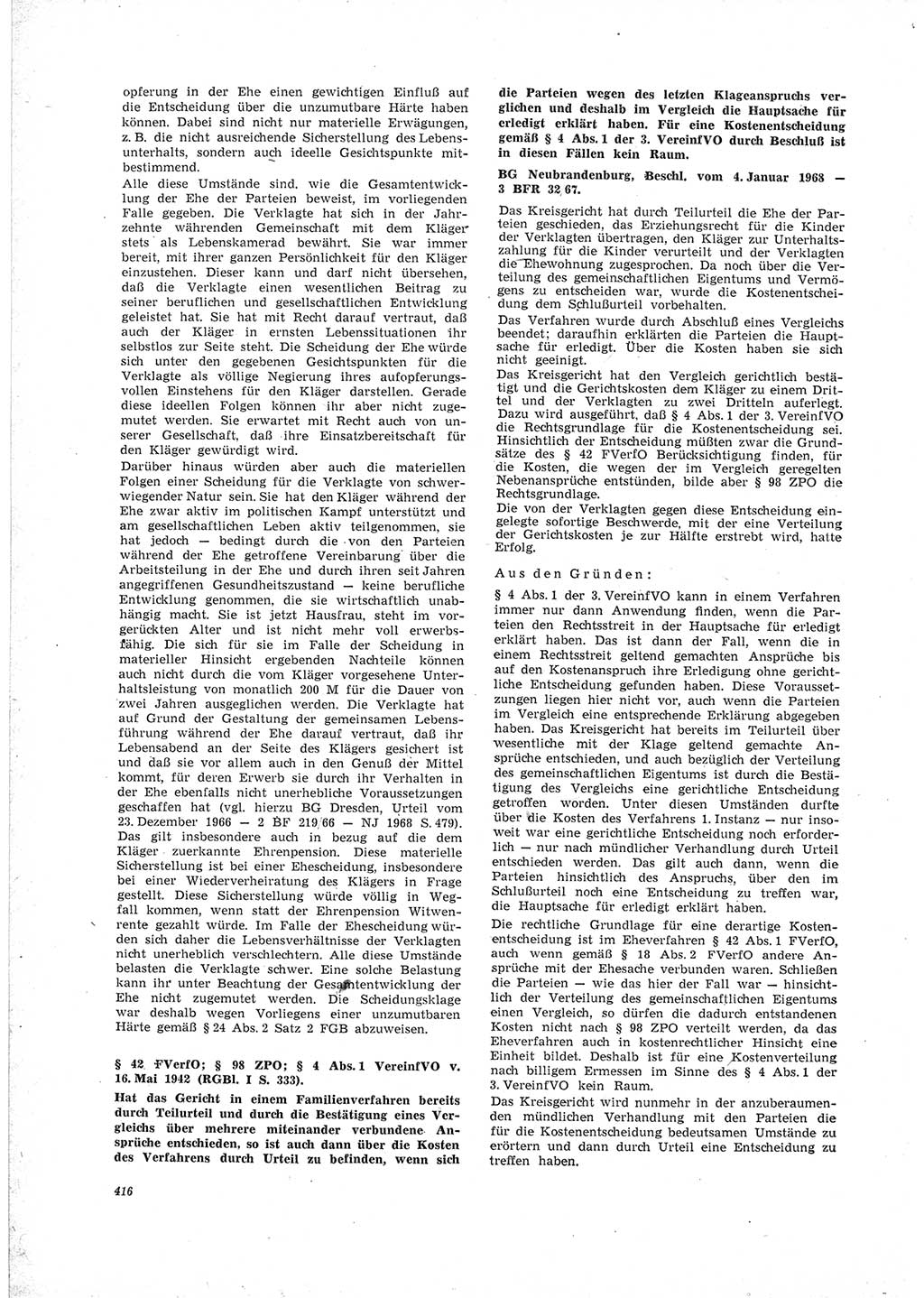 Neue Justiz (NJ), Zeitschrift für Recht und Rechtswissenschaft [Deutsche Demokratische Republik (DDR)], 23. Jahrgang 1969, Seite 416 (NJ DDR 1969, S. 416)