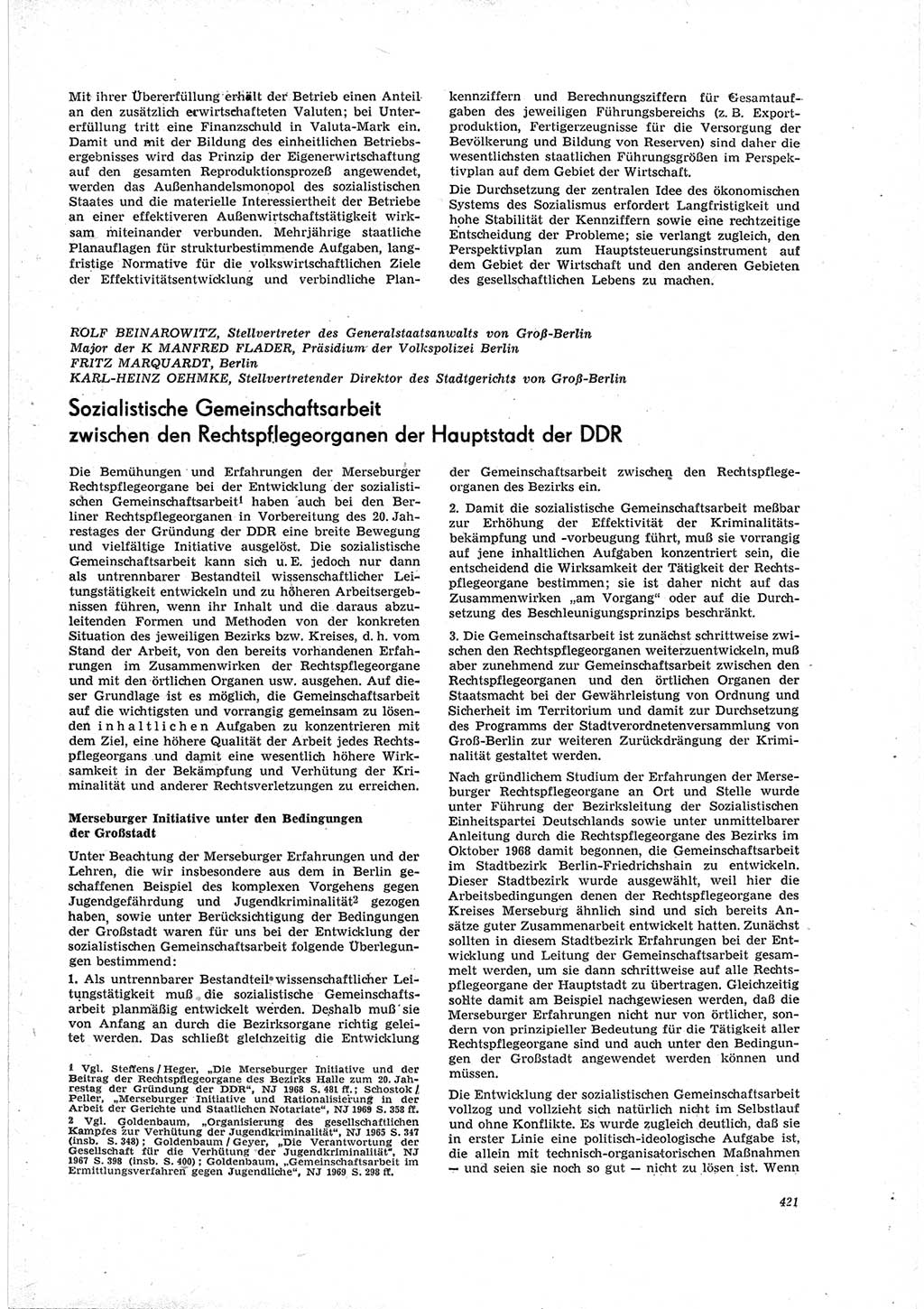 Neue Justiz (NJ), Zeitschrift für Recht und Rechtswissenschaft [Deutsche Demokratische Republik (DDR)], 23. Jahrgang 1969, Seite 421 (NJ DDR 1969, S. 421)