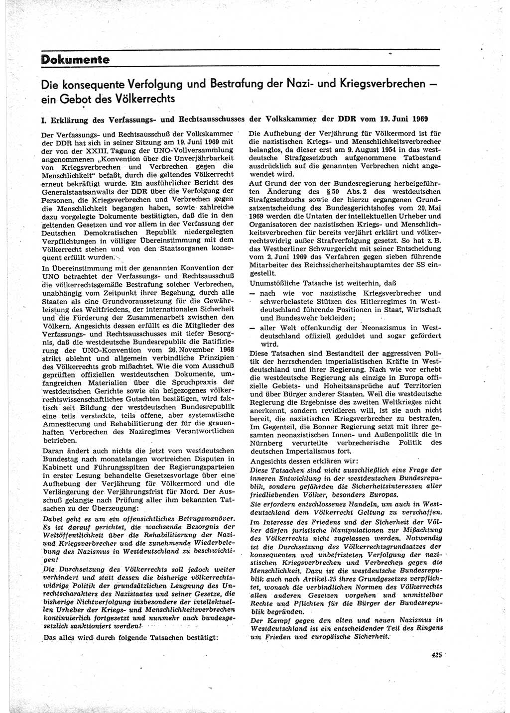 Neue Justiz (NJ), Zeitschrift für Recht und Rechtswissenschaft [Deutsche Demokratische Republik (DDR)], 23. Jahrgang 1969, Seite 425 (NJ DDR 1969, S. 425)
