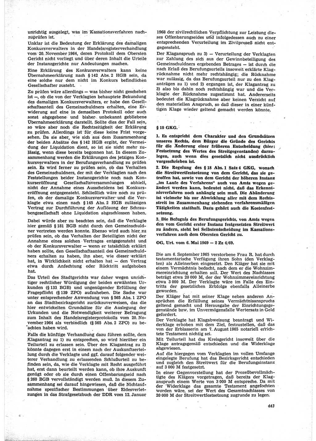 Neue Justiz (NJ), Zeitschrift für Recht und Rechtswissenschaft [Deutsche Demokratische Republik (DDR)], 23. Jahrgang 1969, Seite 443 (NJ DDR 1969, S. 443)