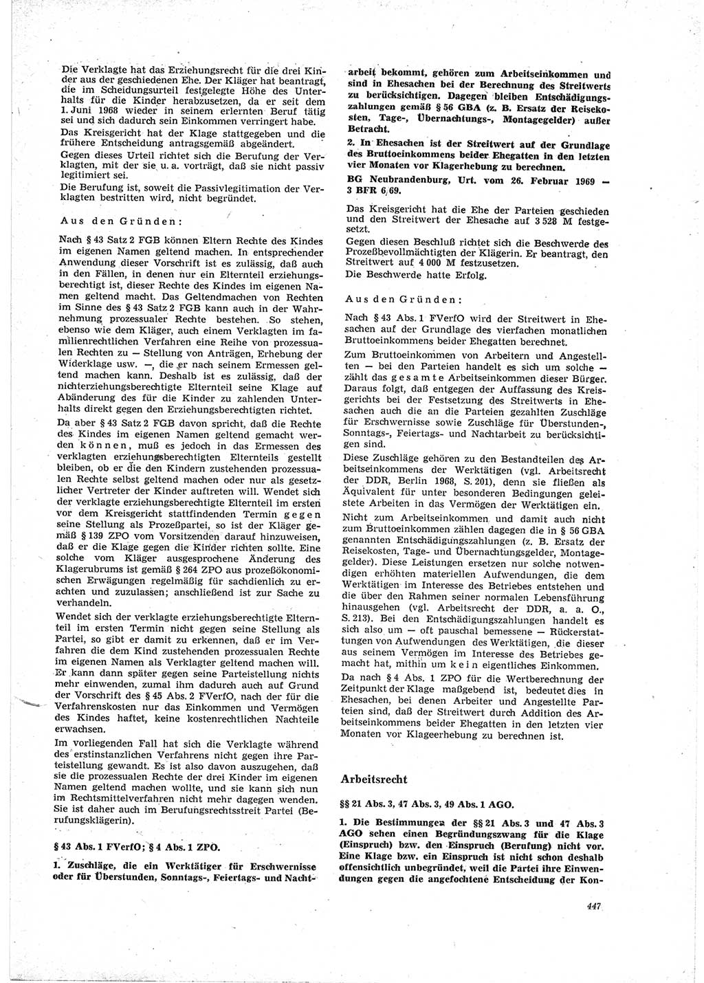 Neue Justiz (NJ), Zeitschrift für Recht und Rechtswissenschaft [Deutsche Demokratische Republik (DDR)], 23. Jahrgang 1969, Seite 447 (NJ DDR 1969, S. 447)