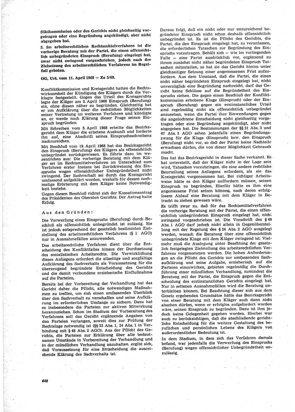 Neue Justiz (NJ), Zeitschrift für Recht und Rechtswissenschaft [Deutsche Demokratische Republik (DDR)], 23. Jahrgang 1969, Seite 448 (NJ DDR 1969, S. 448)