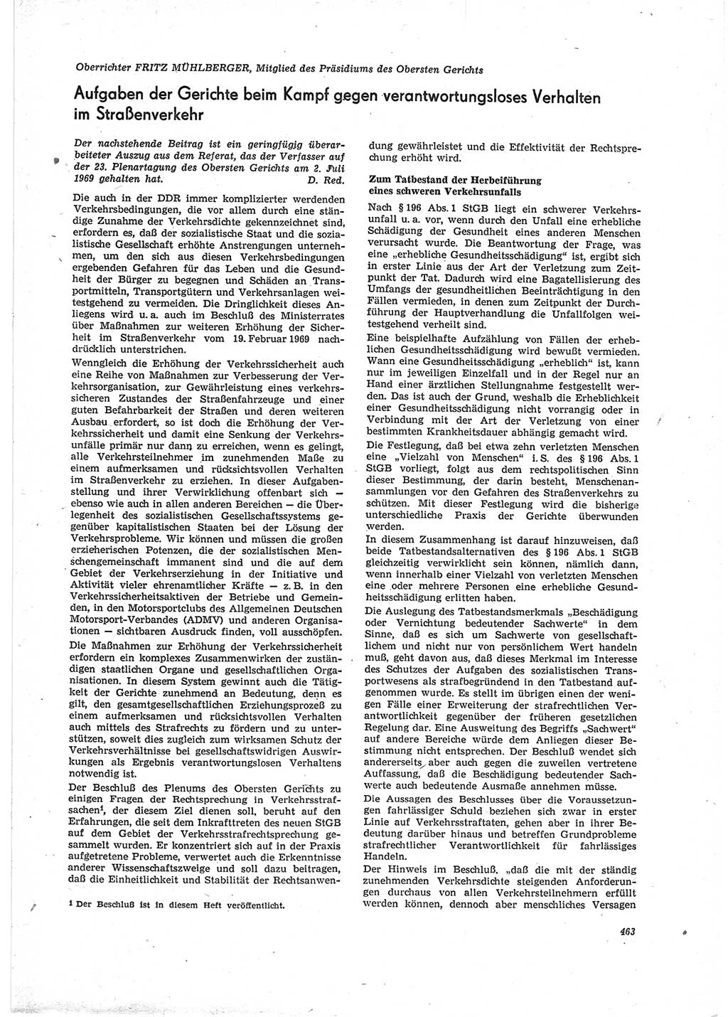 Neue Justiz (NJ), Zeitschrift für Recht und Rechtswissenschaft [Deutsche Demokratische Republik (DDR)], 23. Jahrgang 1969, Seite 463 (NJ DDR 1969, S. 463)