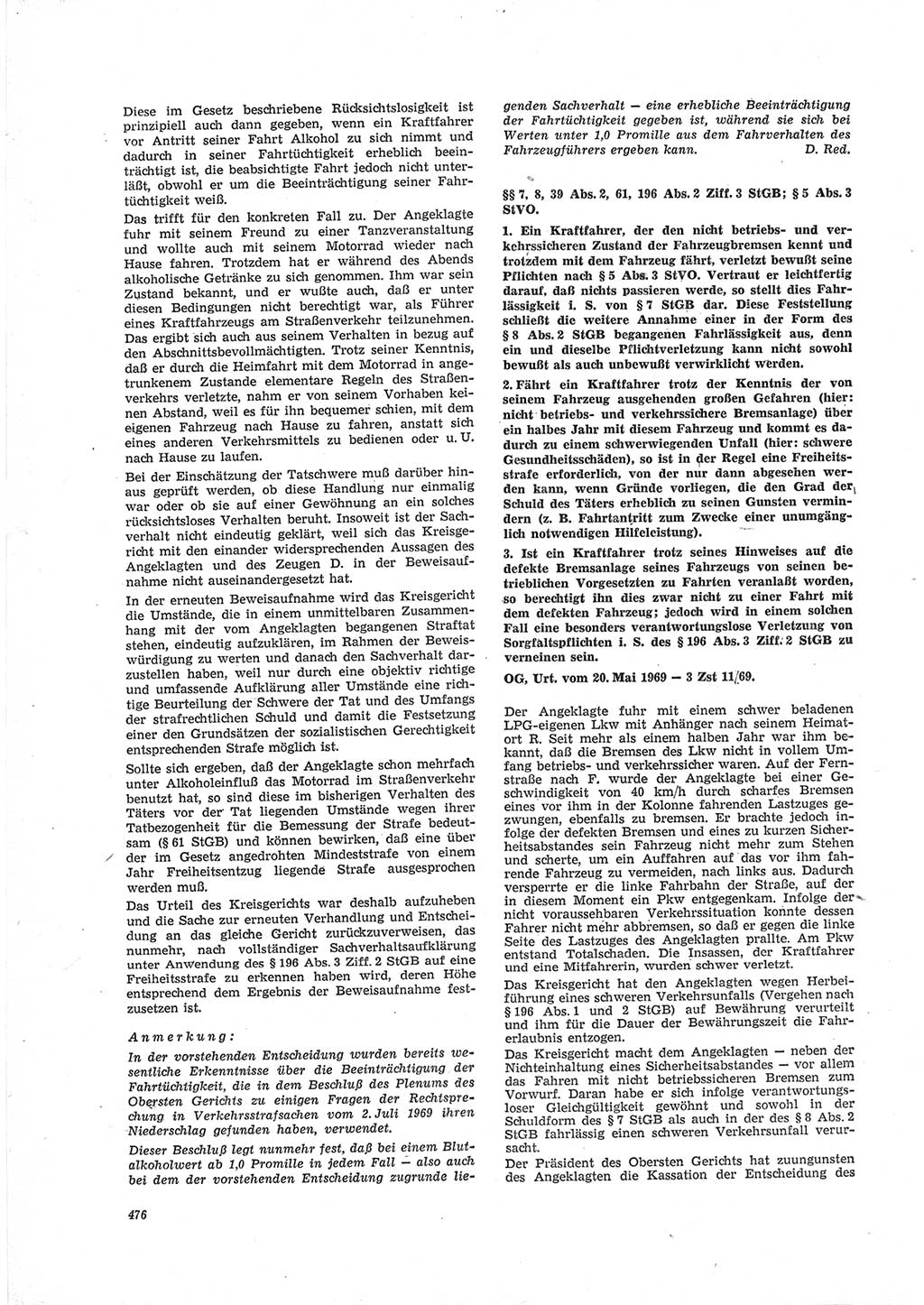 Neue Justiz (NJ), Zeitschrift für Recht und Rechtswissenschaft [Deutsche Demokratische Republik (DDR)], 23. Jahrgang 1969, Seite 476 (NJ DDR 1969, S. 476)