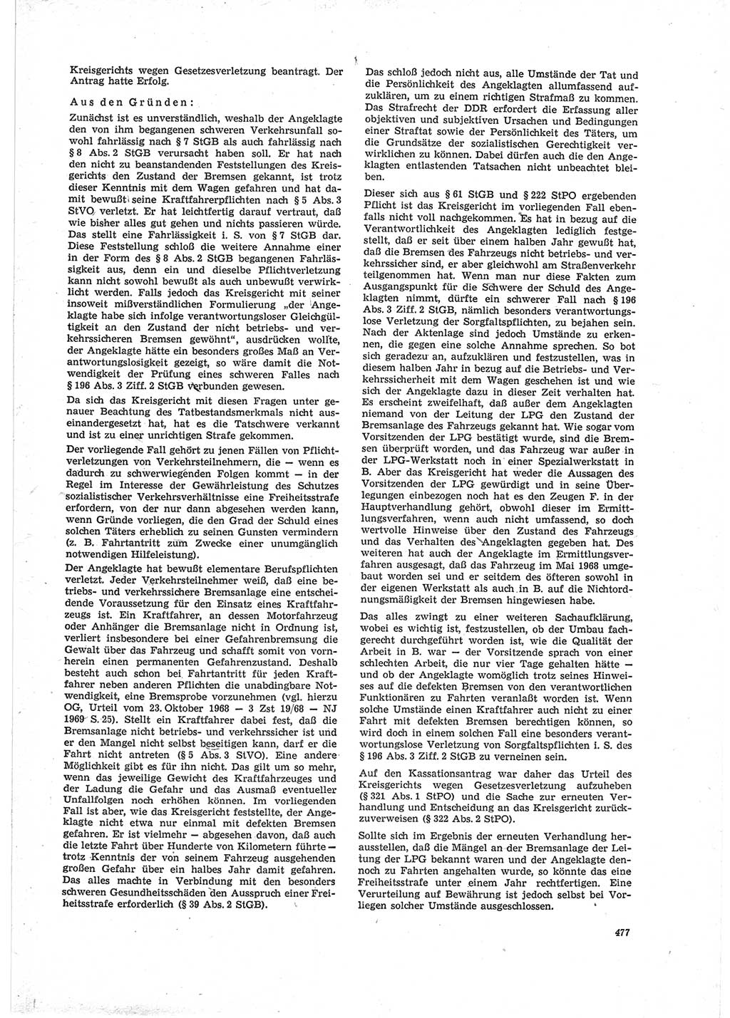 Neue Justiz (NJ), Zeitschrift für Recht und Rechtswissenschaft [Deutsche Demokratische Republik (DDR)], 23. Jahrgang 1969, Seite 477 (NJ DDR 1969, S. 477)