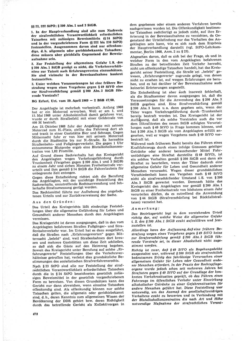 Neue Justiz (NJ), Zeitschrift für Recht und Rechtswissenschaft [Deutsche Demokratische Republik (DDR)], 23. Jahrgang 1969, Seite 478 (NJ DDR 1969, S. 478)