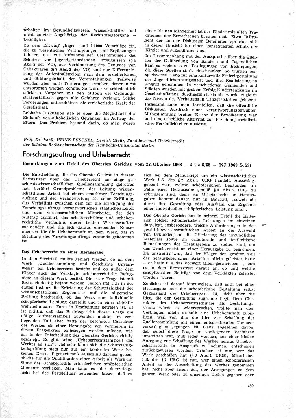 Neue Justiz (NJ), Zeitschrift für Recht und Rechtswissenschaft [Deutsche Demokratische Republik (DDR)], 23. Jahrgang 1969, Seite 489 (NJ DDR 1969, S. 489)