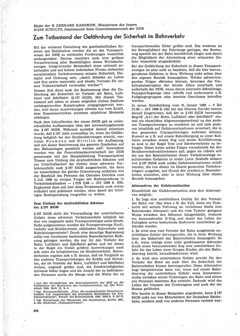 Neue Justiz (NJ), Zeitschrift für Recht und Rechtswissenschaft [Deutsche Demokratische Republik (DDR)], 23. Jahrgang 1969, Seite 498 (NJ DDR 1969, S. 498)