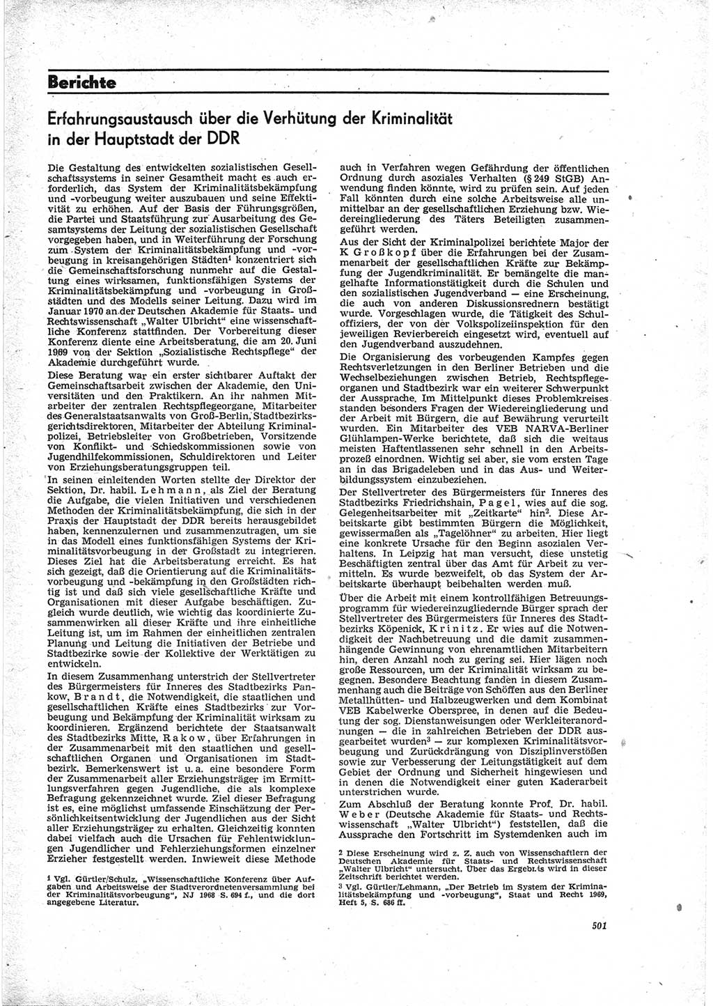 Neue Justiz (NJ), Zeitschrift für Recht und Rechtswissenschaft [Deutsche Demokratische Republik (DDR)], 23. Jahrgang 1969, Seite 501 (NJ DDR 1969, S. 501)