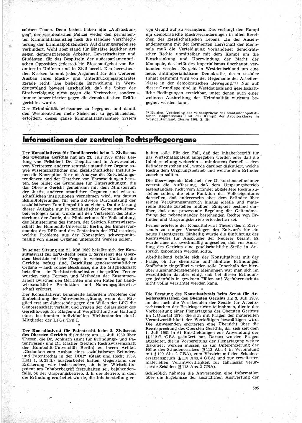 Neue Justiz (NJ), Zeitschrift für Recht und Rechtswissenschaft [Deutsche Demokratische Republik (DDR)], 23. Jahrgang 1969, Seite 505 (NJ DDR 1969, S. 505)