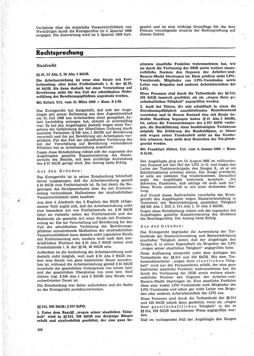 Neue Justiz (NJ), Zeitschrift für Recht und Rechtswissenschaft [Deutsche Demokratische Republik (DDR)], 23. Jahrgang 1969, Seite 506 (NJ DDR 1969, S. 506)