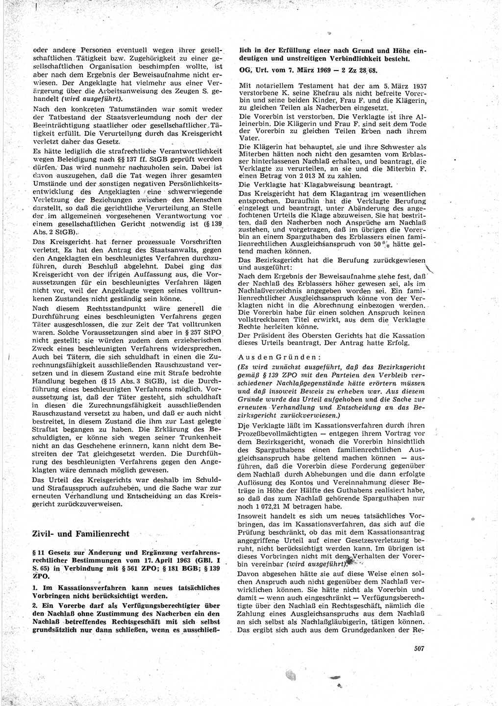 Neue Justiz (NJ), Zeitschrift für Recht und Rechtswissenschaft [Deutsche Demokratische Republik (DDR)], 23. Jahrgang 1969, Seite 507 (NJ DDR 1969, S. 507)