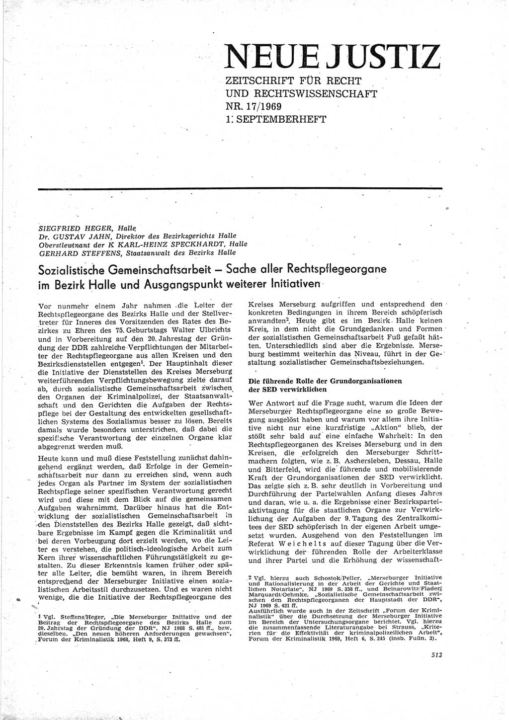 Neue Justiz (NJ), Zeitschrift für Recht und Rechtswissenschaft [Deutsche Demokratische Republik (DDR)], 23. Jahrgang 1969, Seite 513 (NJ DDR 1969, S. 513)